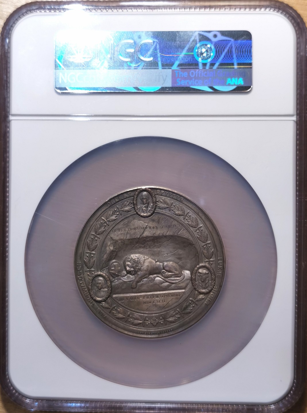 博洋堂章牌藏家系列场②暨第030期（全场包邮） 瑞士1892年悲伤狮子镀银铜章 NGC MS64