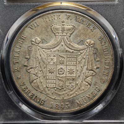 1843年德国利珀-德特蒙德2泰勒大银币 PCGS MS63 单年份 发行量仅17000枚！