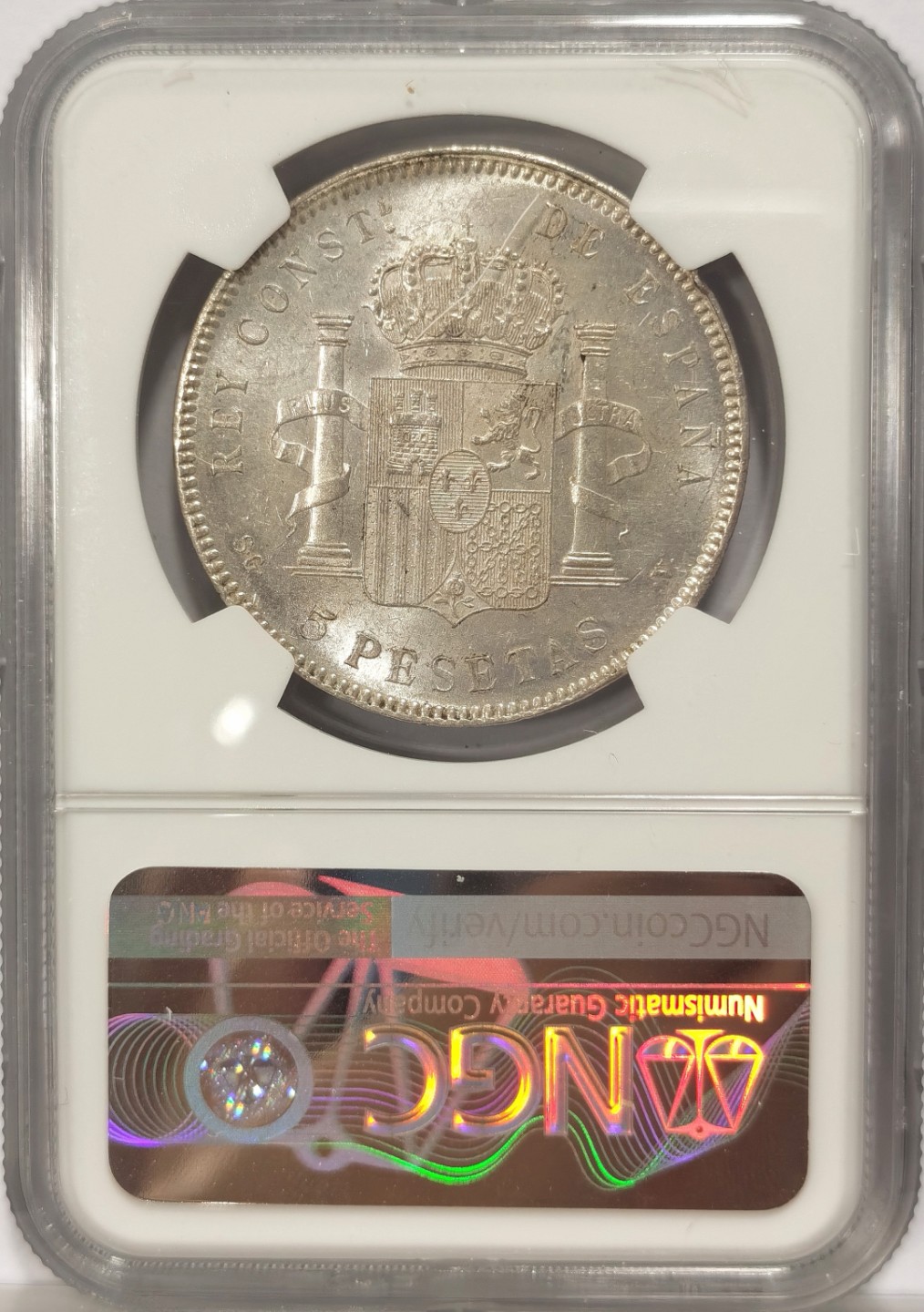 博洋堂章牌藏家系列场②暨第030期（全场包邮） NGC AUD 西班牙娃娃头 1898 5比塞塔 银光闪闪 低评