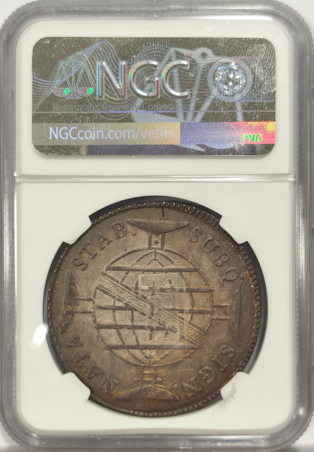 博洋堂章牌藏家系列场②暨第030期（全场包邮） NGC MS64 葡属巴西1816年960R大银币 能清晰看到卡四双柱残留痕迹 极品酱五彩 仅有一枚更高分