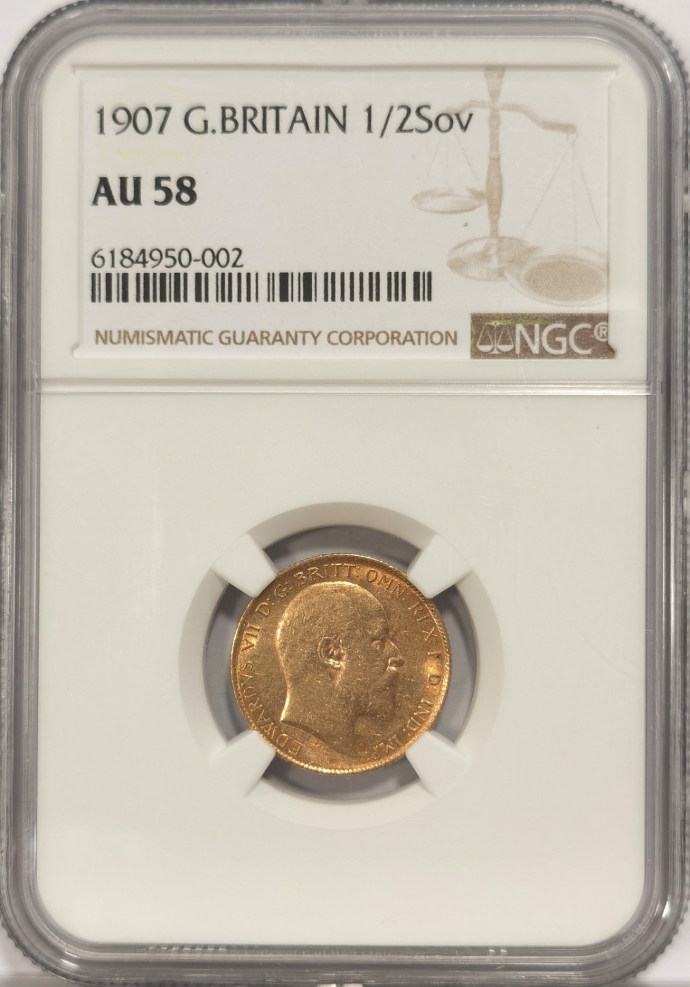 博洋堂章牌藏家系列场②暨第030期（全场包邮） NGC AU58 1907年英国本土版爱七1/2索维林金币 4g