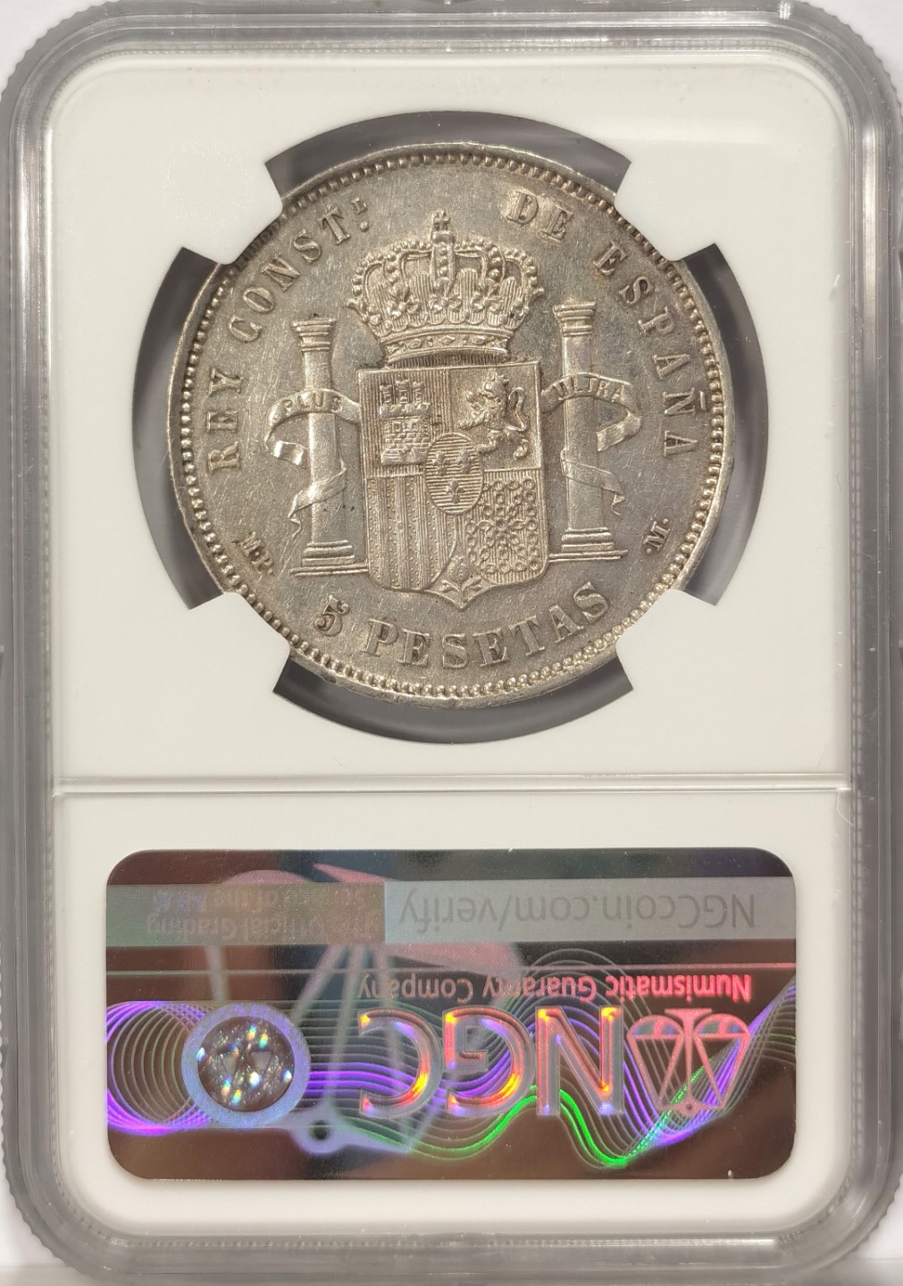 博洋堂章牌藏家系列场②暨第030期（全场包邮） NGC AUD 西班牙娃娃头早期 1888 5比塞塔 五彩转光