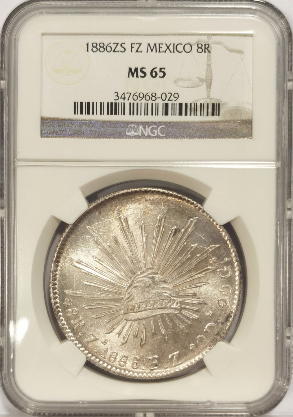 博洋堂章牌藏家系列场②暨第030期（全场包邮） NGC MS65 墨西哥1886年Zs FZ版鹰洋 8里亚尔 铸纹清晰