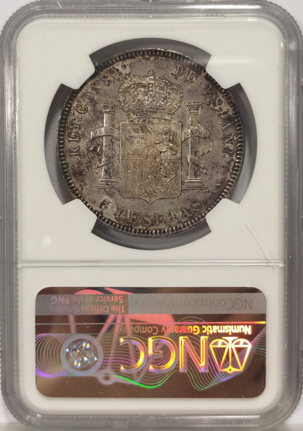 博洋堂章牌藏家系列场②暨第030期（全场包邮） NGC AUD 西班牙娃娃头 1899 5比塞塔 银光闪闪 低评