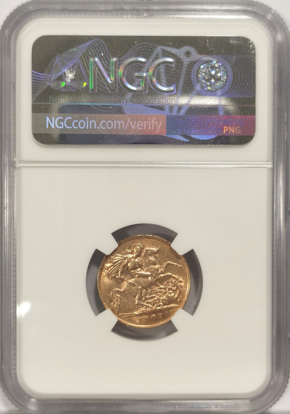 博洋堂章牌藏家系列场②暨第030期（全场包邮） NGC AU58 1907年英国本土版爱七1/2索维林金币 4g