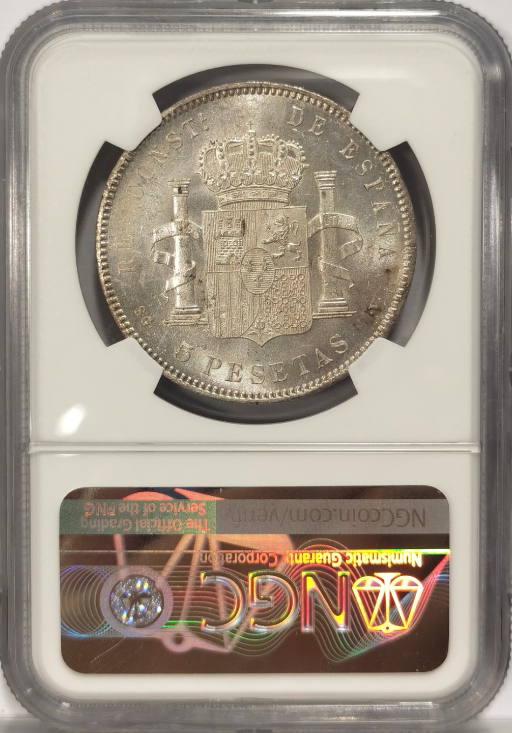 博洋堂章牌藏家系列场②暨第030期（全场包邮） NGC MS60 西班牙1898年阿方索十三世5比塞塔银币