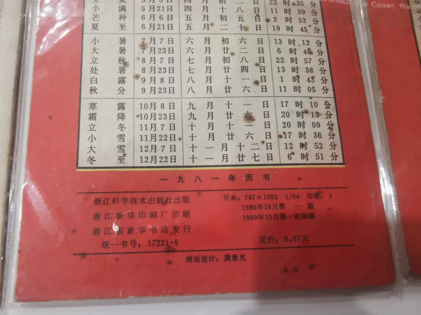 241.【麦稀奇世界钱币展★鲸贝乐淘★两拍包邮】三字经·第“融四岁，能让梨”号拍卖 【1980-1989年日历历书】浙江科学技术出版社，一版一次印制，难得好品相全部年份，80后的那一年
