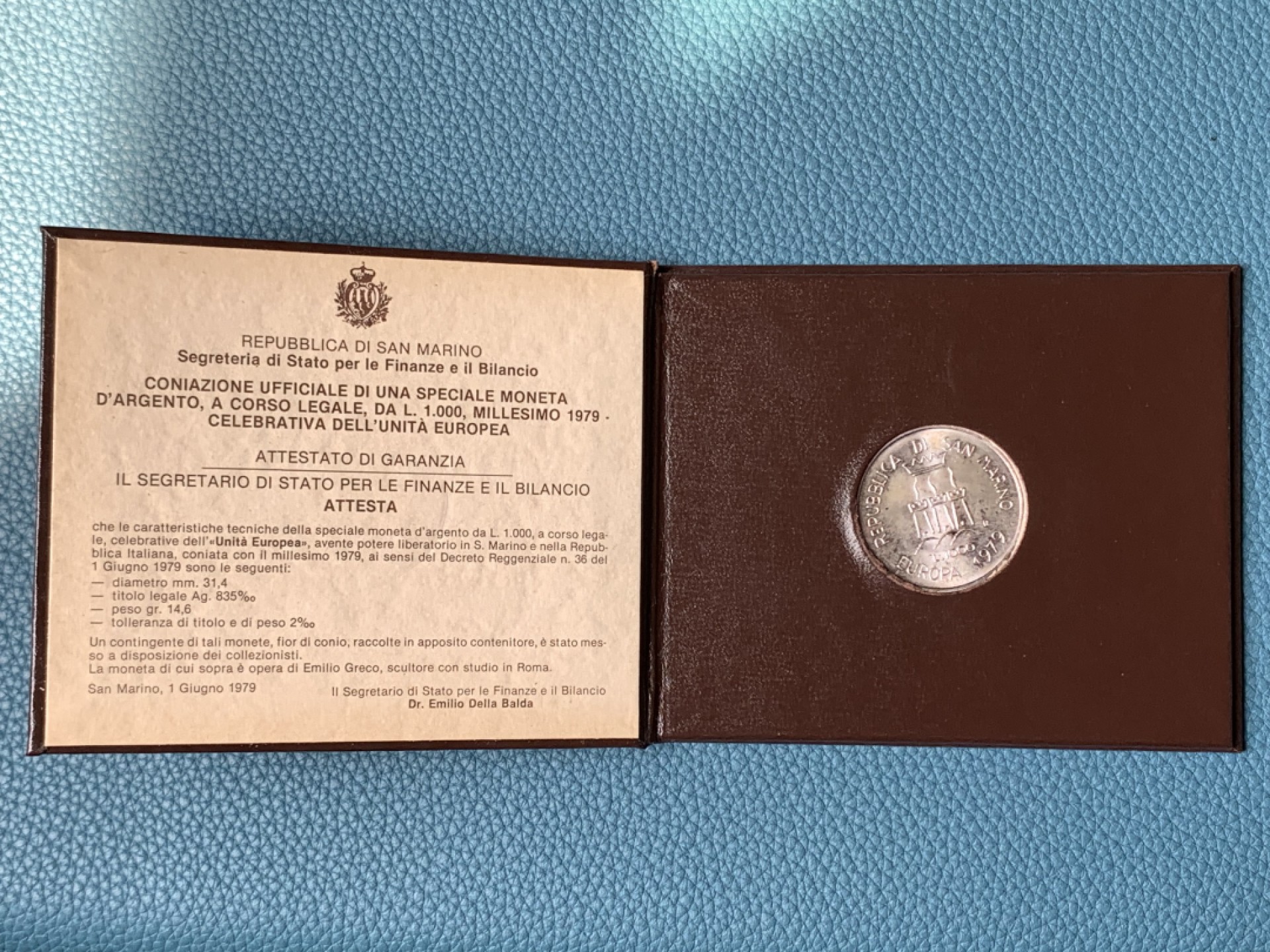 《竞宝斋》第173场-周日，周一2场 (全场包邮) 卡装 圣马力诺1979年 女神 1000里拉银币