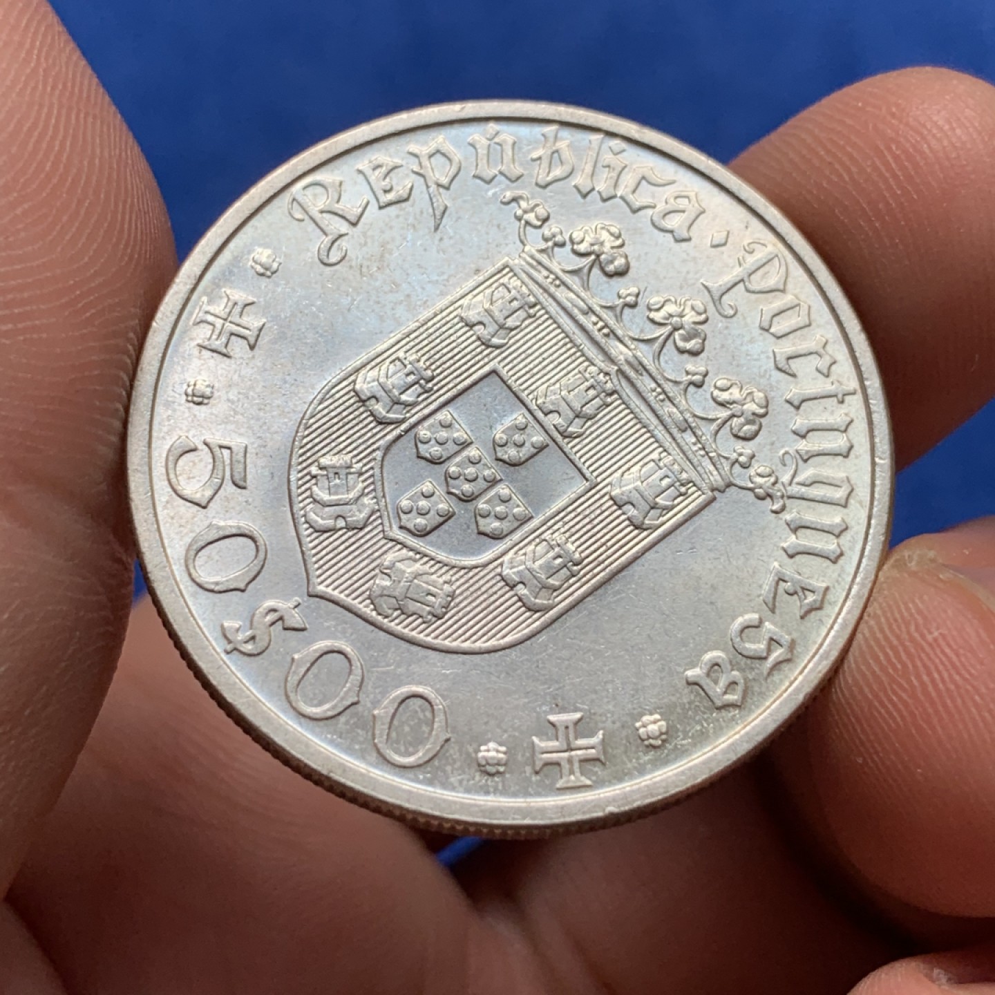 《竞宝斋》第173场-周日，周一2场 (全场包邮) 葡萄牙 1968年 50埃斯库多银币 探险家卡布拉尔纪念 全新原光 文艺复兴式设计非常漂亮