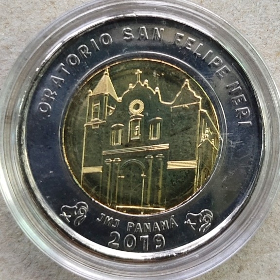 6月17晚8★机器委托10秒自动落锤★请提前出好价★满30快递包邮 巴拿马2019年丘基萨卡圣费利佩内里教堂1巴波亚双色双金属纪念币