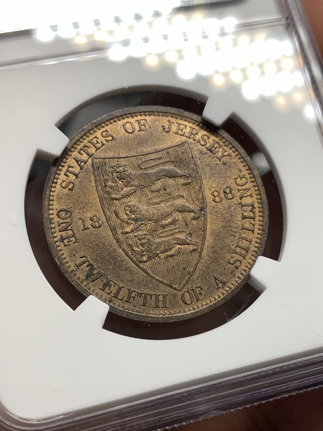 《竞宝斋》第173场-周日，周一2场 (全场包邮) NGC MS64RB 英属泽西 1888年 1/12先令 维多利亚（一便士大铜币）