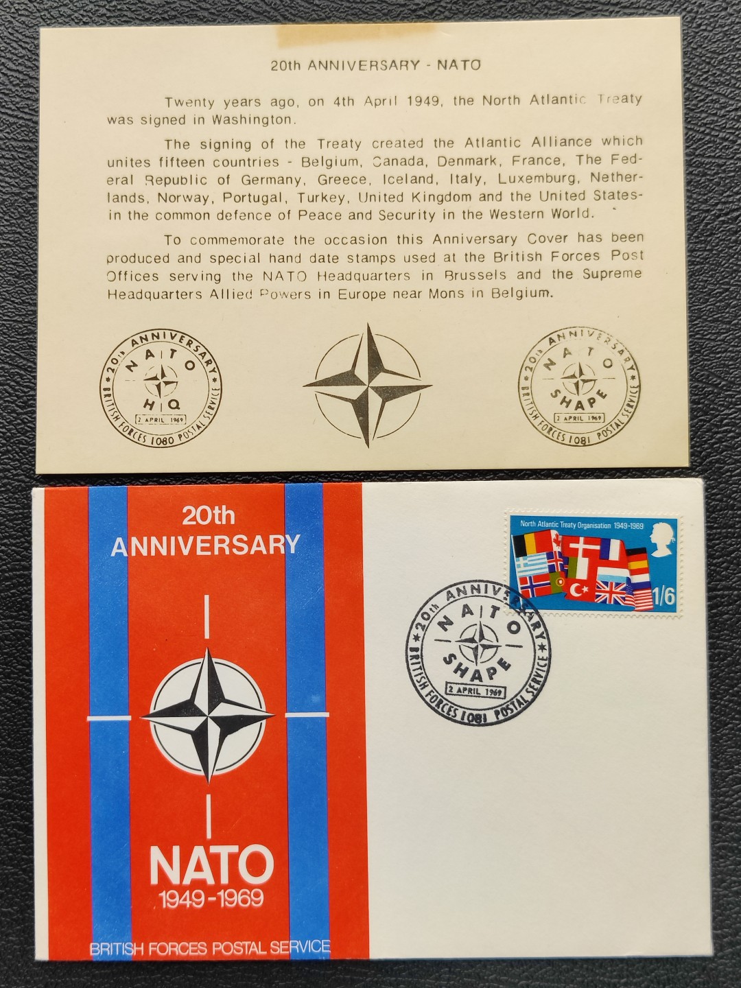 洪涛臻品批发群  精选邮票限时拍卖第二百九十二期 英国1969首日封 北大西洋公约组织20周年1949-1969 带北约介绍的卡片