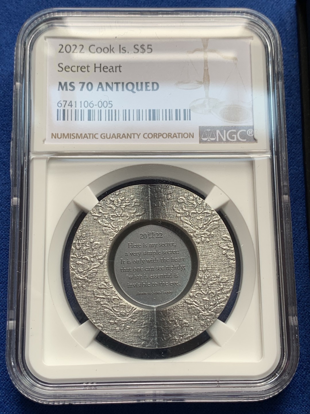 《竞宝斋》第173场-周日，周一2场 (全场包邮) NGC MS70 库克 2022年 小王子秘密之心 5 元银币 盒证全