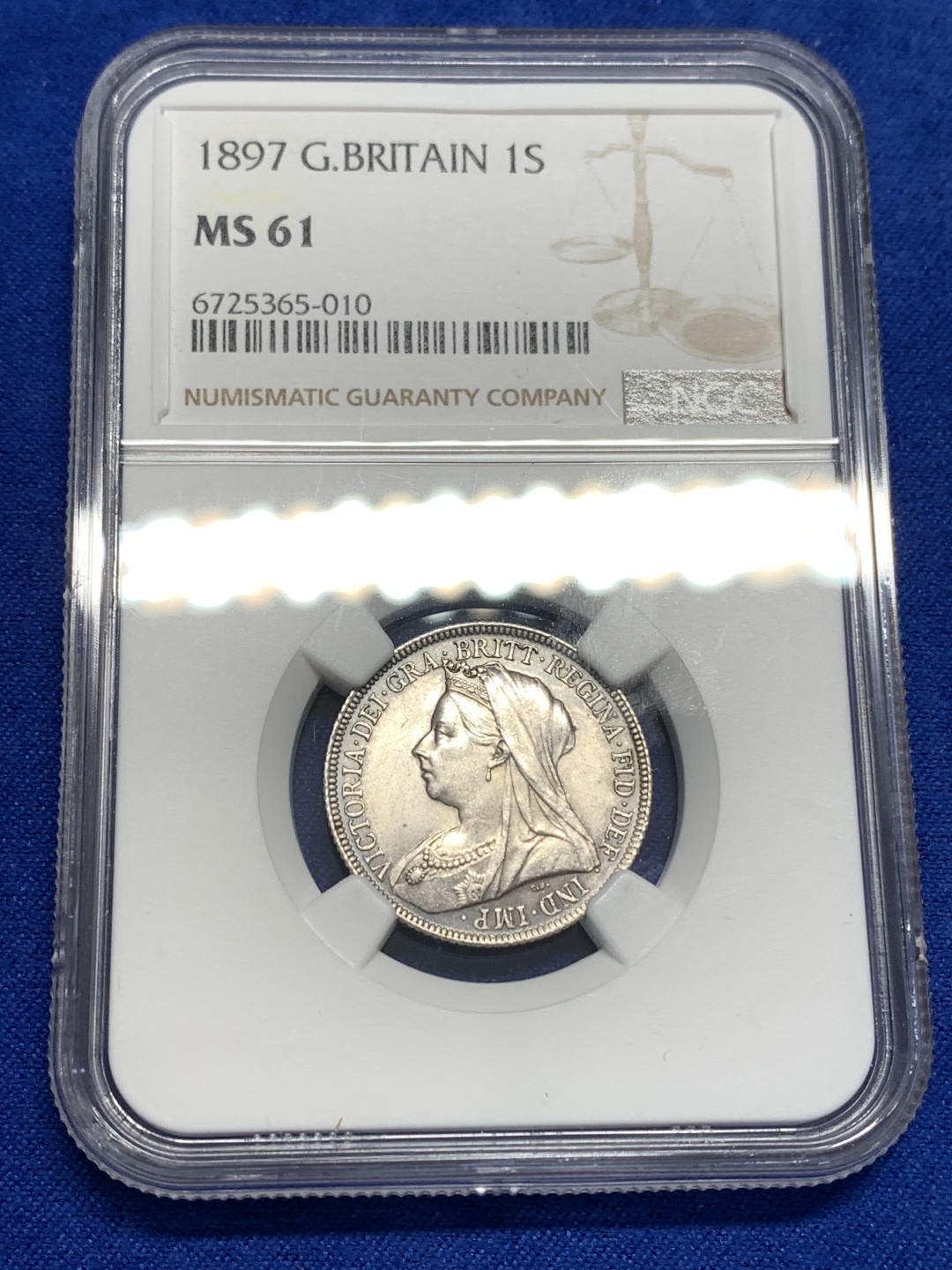 《竞宝斋》第173场-周日，周一2场 (全场包邮) NGC MS61 英国 1897维多利亚女王 披纱版 1先令银币 包浆好 状态好于分数