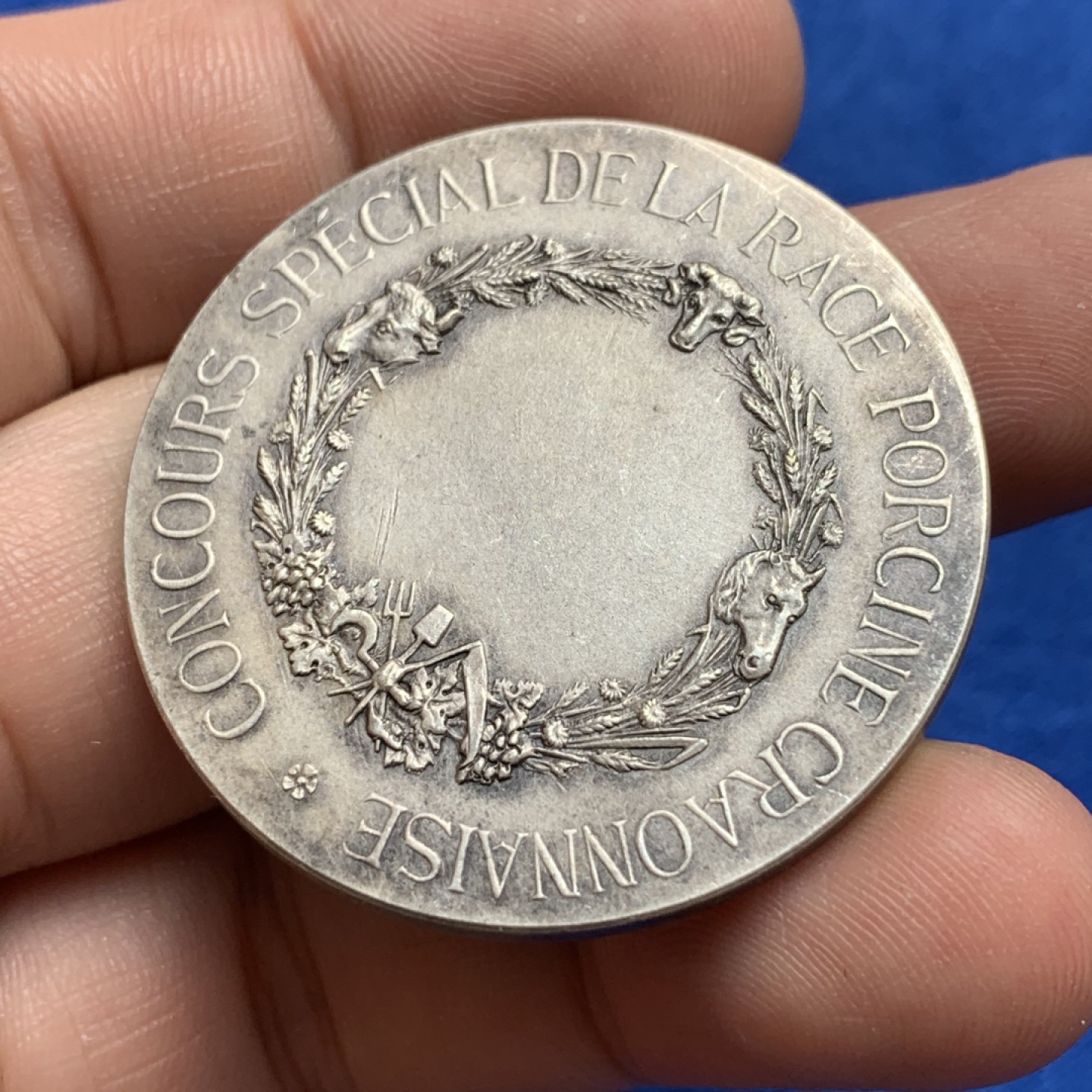 《竞宝斋》第173场-周日，周一2场 (全场包邮) 法国 农业部 镀银 铜章 39.6mm直径 ，28.1克