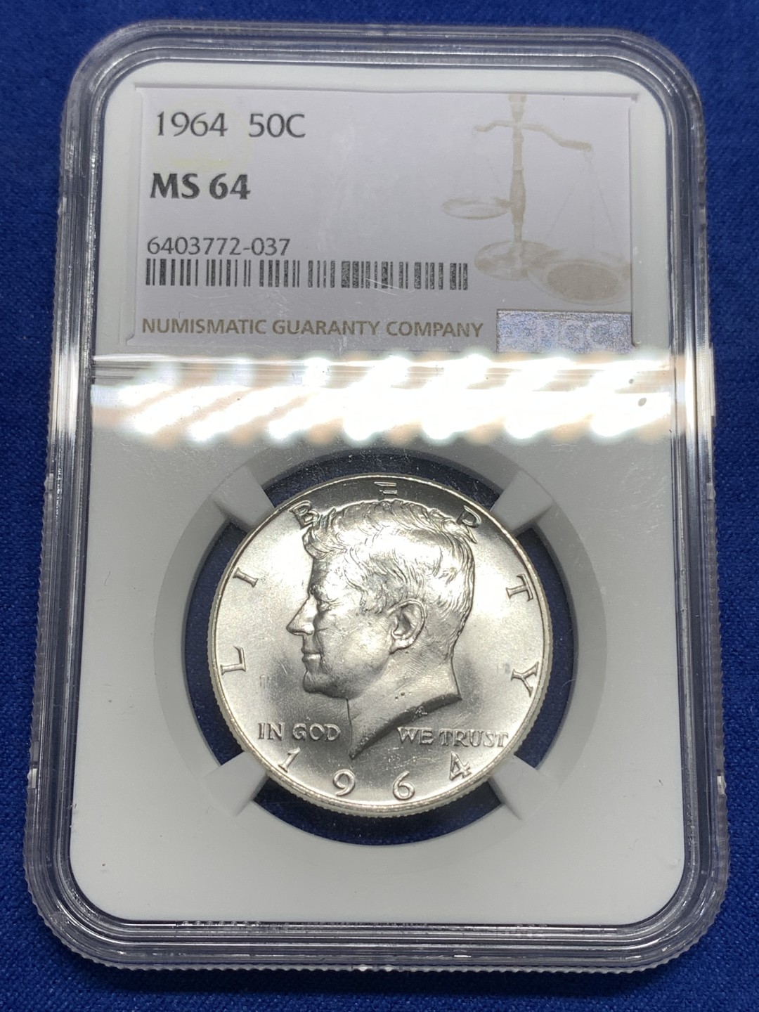 《竞宝斋》第173场-周日，周一2场 (全场包邮) NGC MS64 美国 银币 1964年 肯尼迪 90%银 半美元 50美分