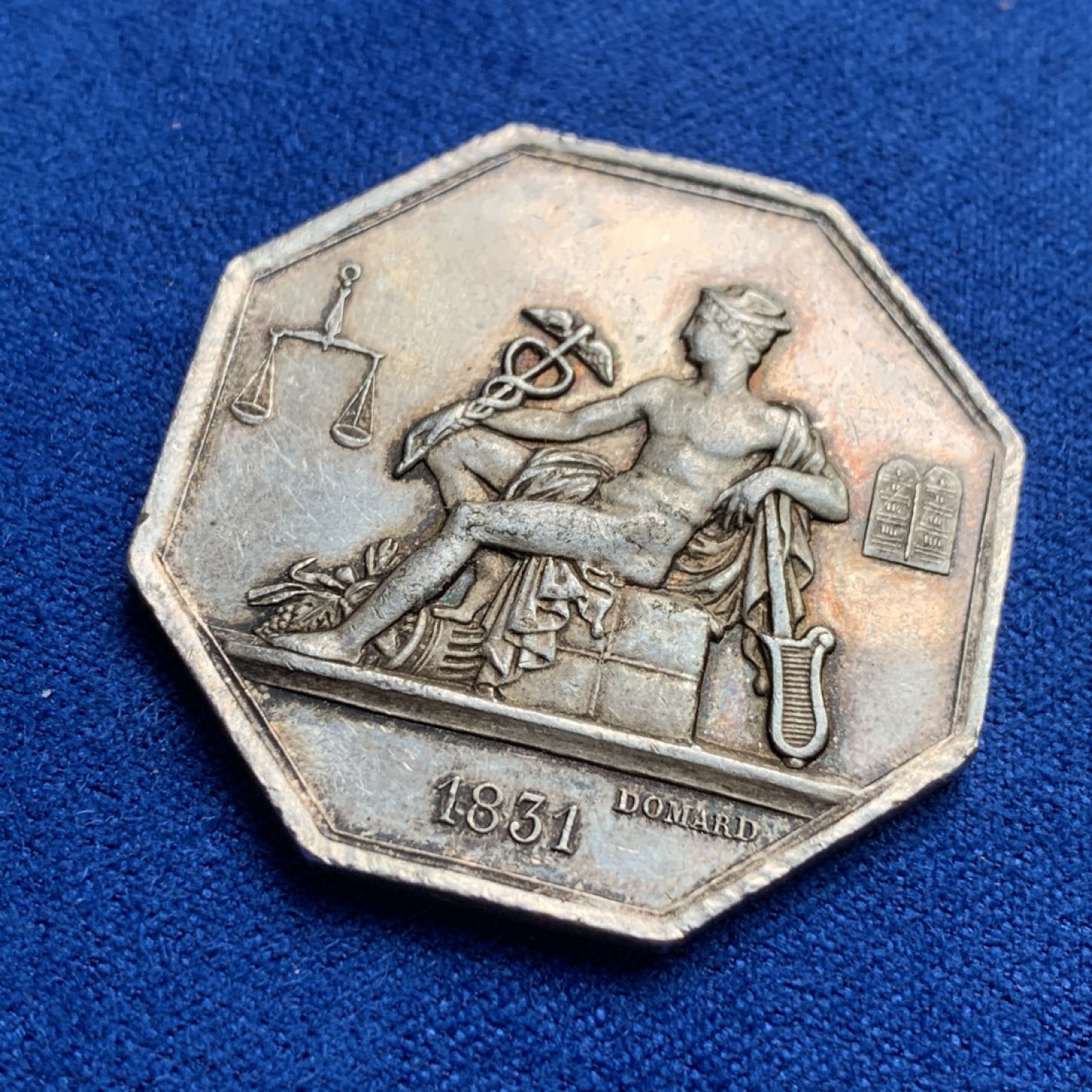 《竞宝斋》第173场-周日，周一2场 (全场包邮) 法国 1822 商务部 墨丘利八角银质代币 16.22克 31.5毫米 丰饶角边铭 1880-1898