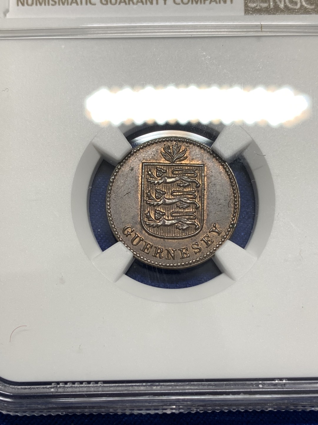 《竞宝斋》第173场-周日，周一2场 (全场包邮) NGC-MS63BN 英属泽西1929H版1道布铜币 铜光包浆醇厚 经典三狮设计脸脸清晰