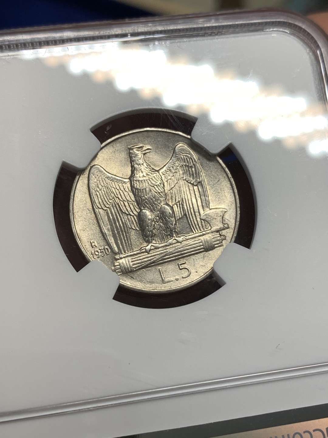 《竞宝斋》第173场-周日，周一2场 (全场包邮) NGC MS63 意大利 1930R 5里拉银币