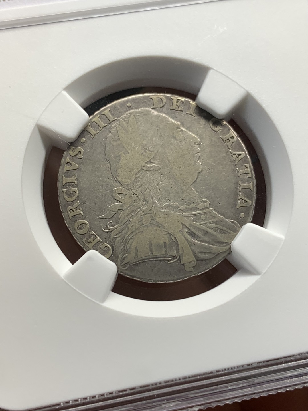 《竞宝斋》第173场-周日，周一2场 (全场包邮) NGC VF20 英国 银币 1787年 乔治三世 1先令 STOP AFTER III 原味包浆