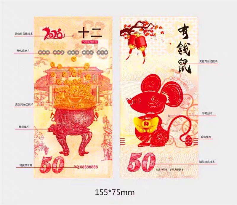 北极狼藏苑社一一（放漏福利专场） 98258-2020 庚子鼠年 十二生肖 有钱鼠  测试钞