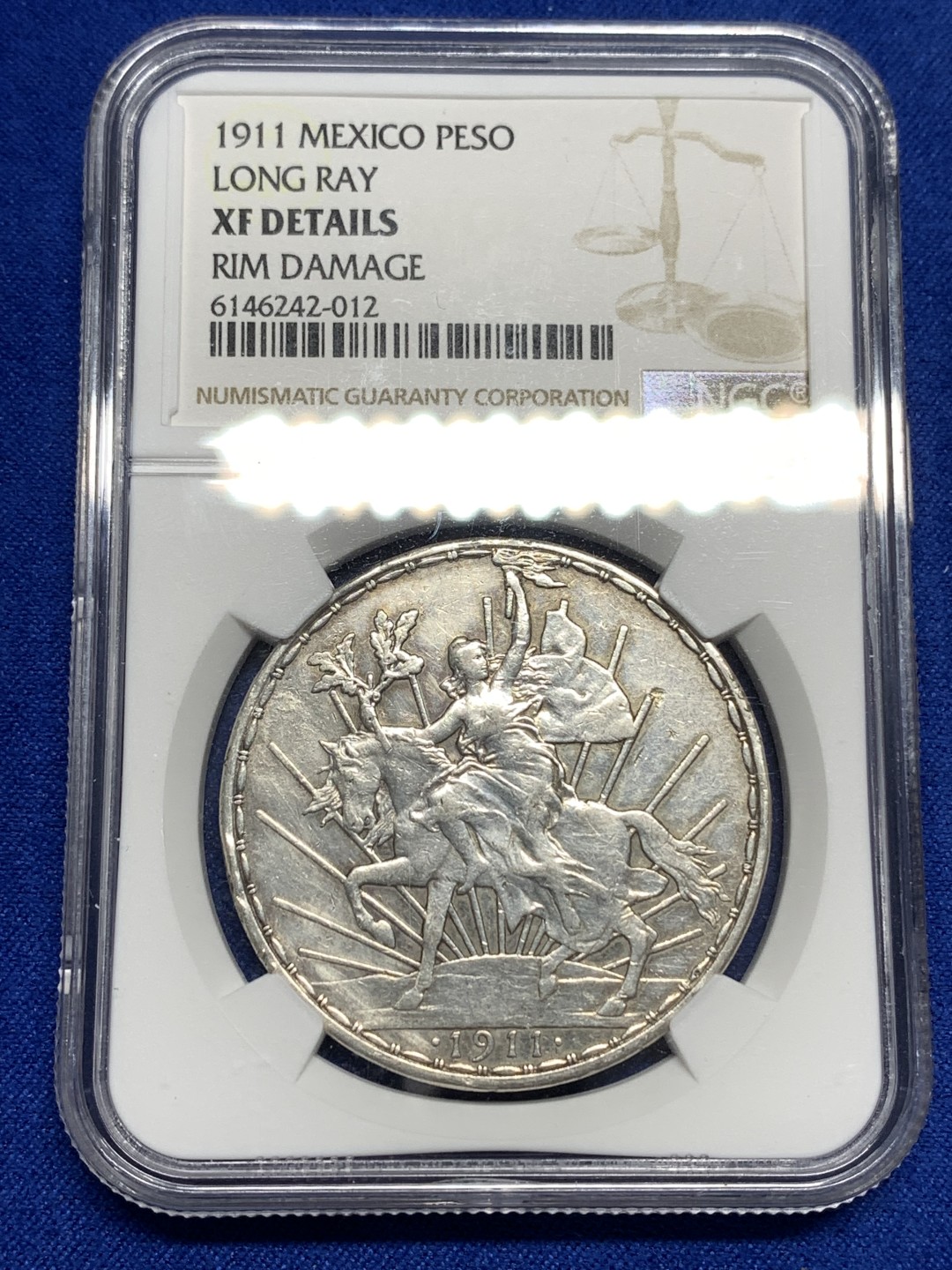 《竞宝斋》第173场-周日，周一2场 (全场包邮) NGC XF 墨西哥1911骑马鹰洋