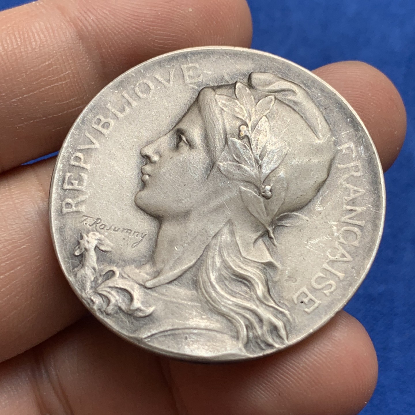 《竞宝斋》第173场-周日，周一2场 (全场包邮) 法国 农业部 镀银 铜章 39.6mm直径 ，28.1克