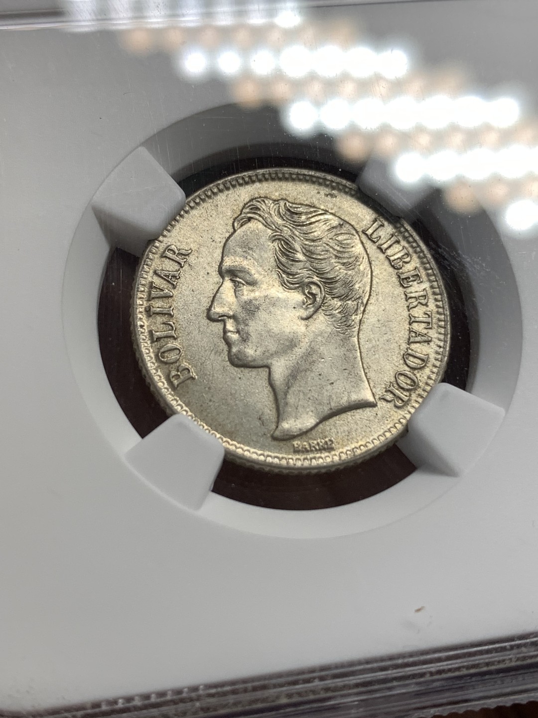 《竞宝斋》第173场-周日，周一2场 (全场包邮) NGC-MS63 委内瑞拉1954年 1玻利瓦尔银币 好品