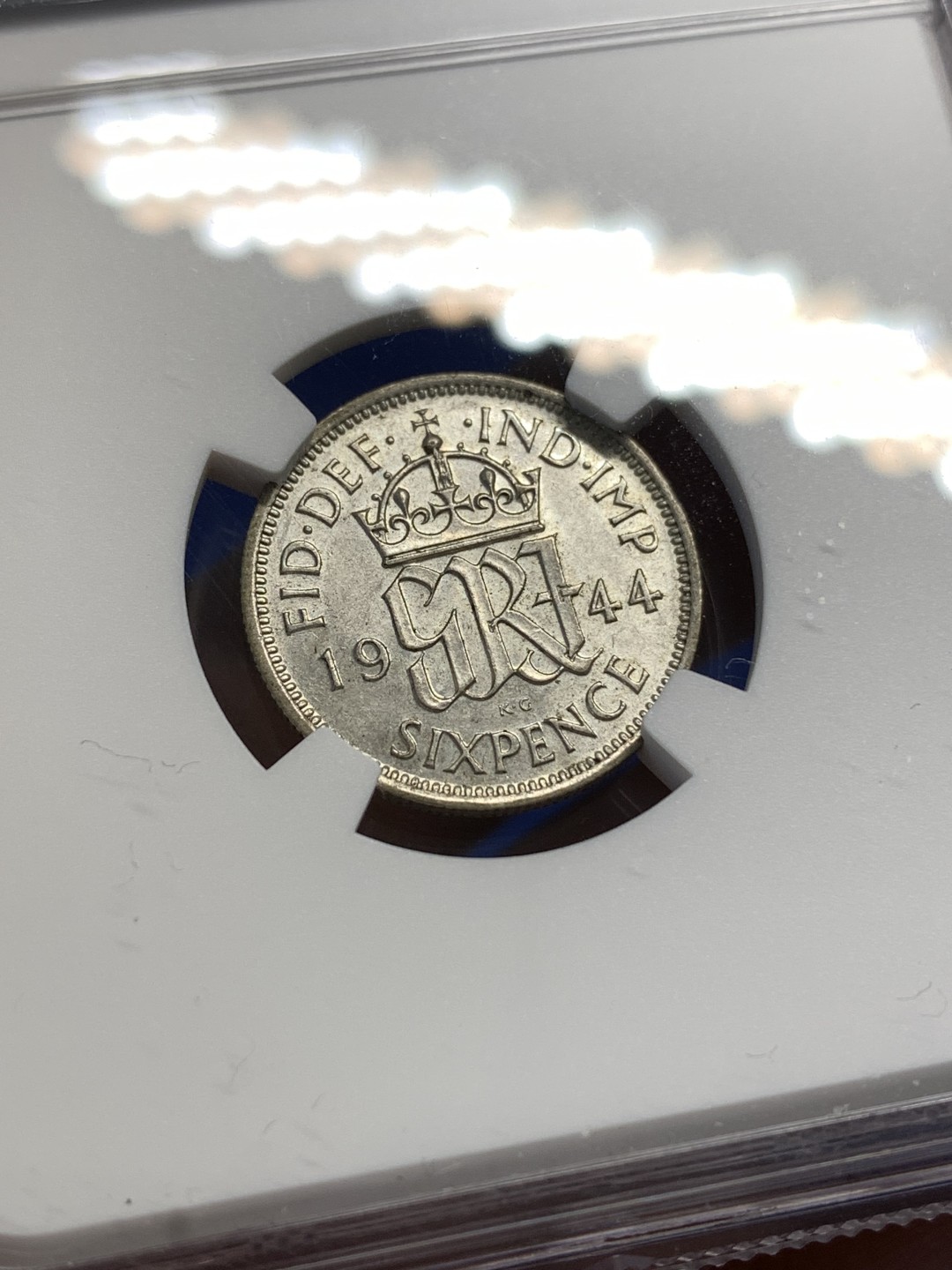 《竞宝斋》第173场-周日，周一2场 (全场包邮) NGC AU55 英国 乔六 1944年 6便士银币 原光好品