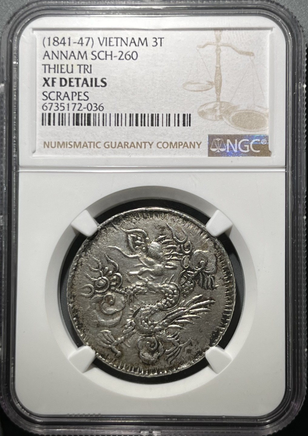 安南绍治通宝 飞龙三钱银币 