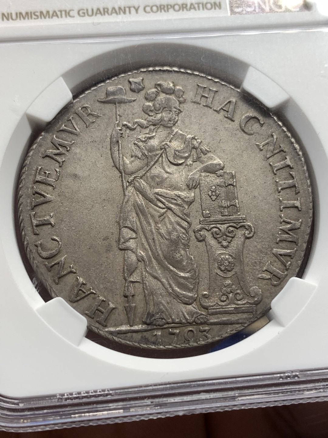 《竞宝斋》第173场-周日，周一2场 (全场包邮) NGC AU58 1793年荷兰乌特勒支站人3盾大银币 原味全深打 脸部细节好 味道状态一流