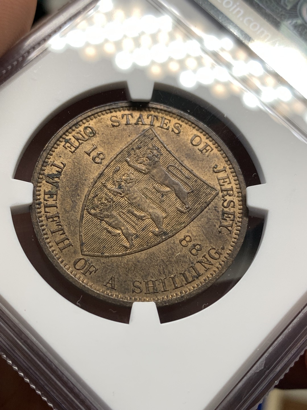 《竞宝斋》第173场-周日，周一2场 (全场包邮) NGC MS64RB 英属泽西 1888年 1/12先令 维多利亚（一便士大铜币）