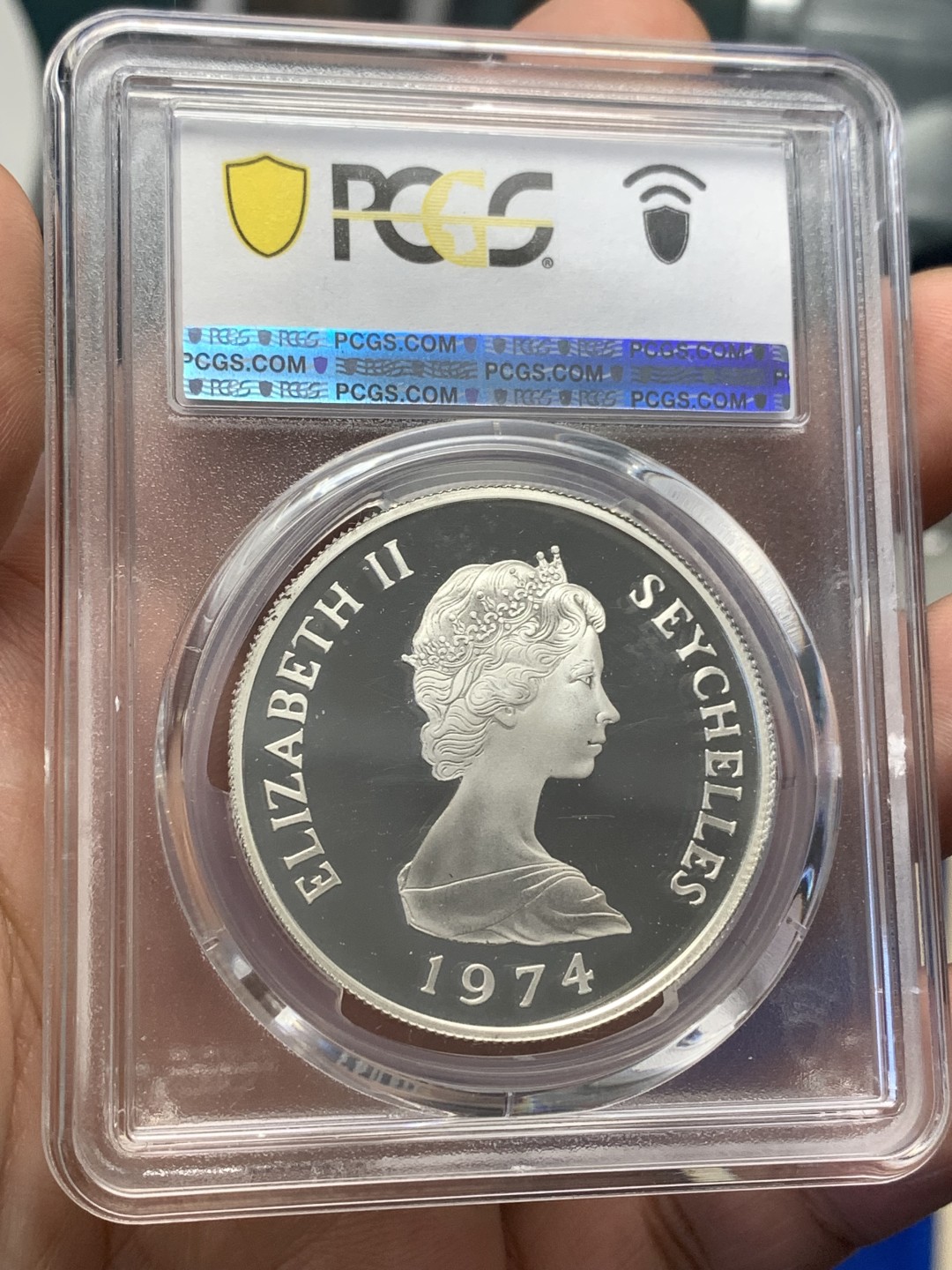 《竞宝斋》第173场-周日，周一2场 (全场包邮) PCGS PR69DC 塞舌尔 1974年 10卢比 海龟精制银币