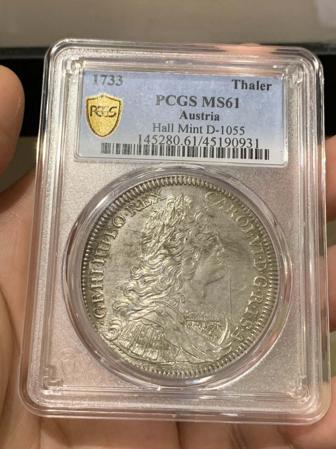 《竞宝斋》第173场-周日，周一2场 (全场包邮) PCGS MS61 神圣罗马帝国 1733 卡尔六世 1泰勒银币 淡彩包浆 打制好 底光照人 300年的岁月都不曾留下痕迹 可藏