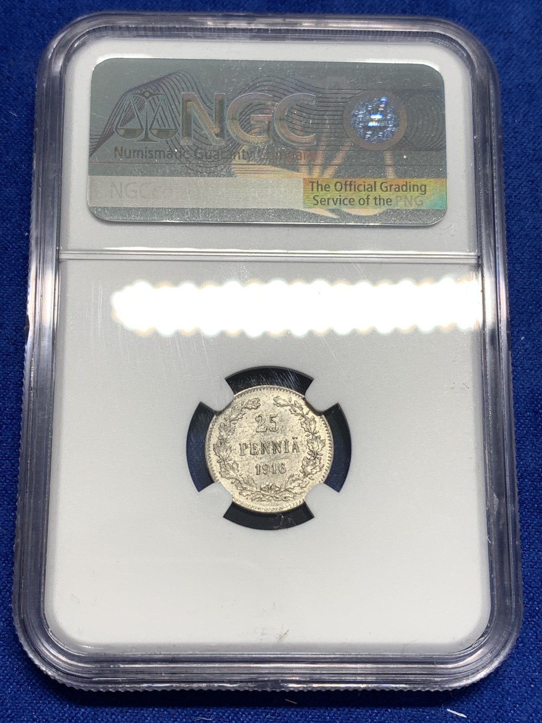 《竞宝斋》第173场-周日，周一2场 (全场包邮) NGC-MS64 俄属芬兰1916年 双头鹰25分银币 好品