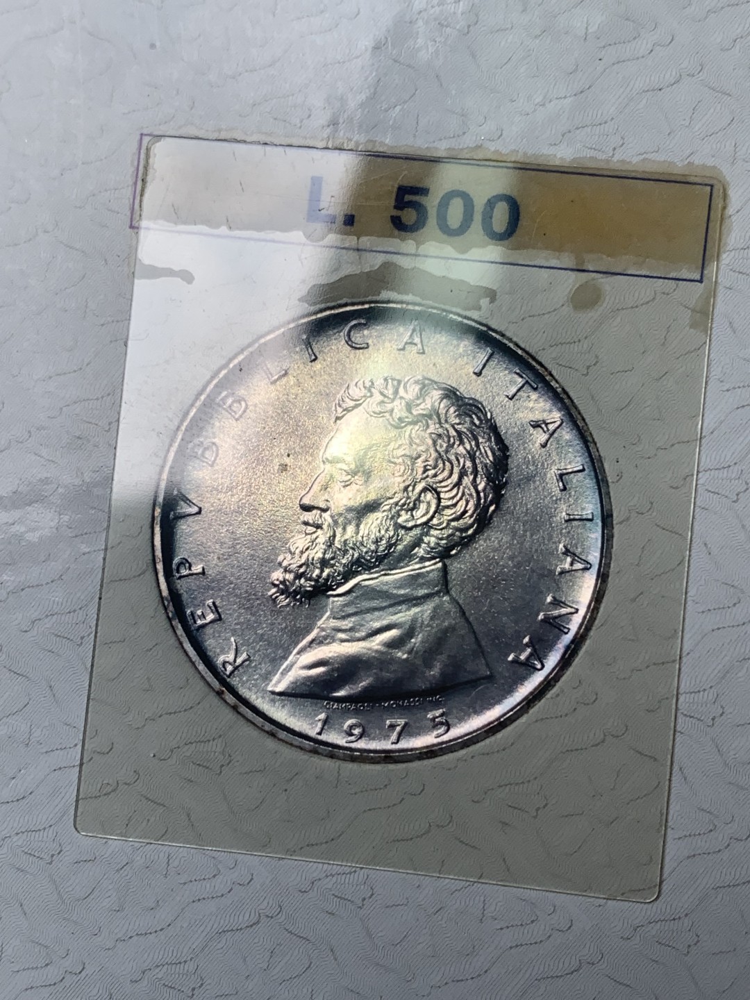 《竞宝斋》第173场-周日，周一2场 (全场包邮) 卡装 意大利 1975年 米开朗基罗纪念 500里拉银币