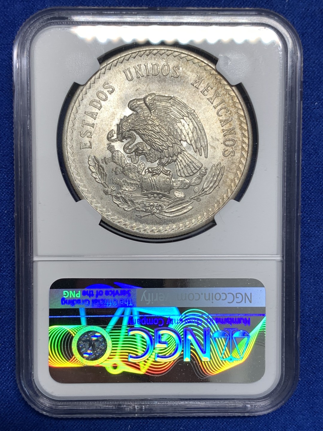 《竞宝斋》第173场-周日，周一2场 (全场包邮) NGC-MS64 墨西哥1948年 印第安人头像 5比索大银币 好品