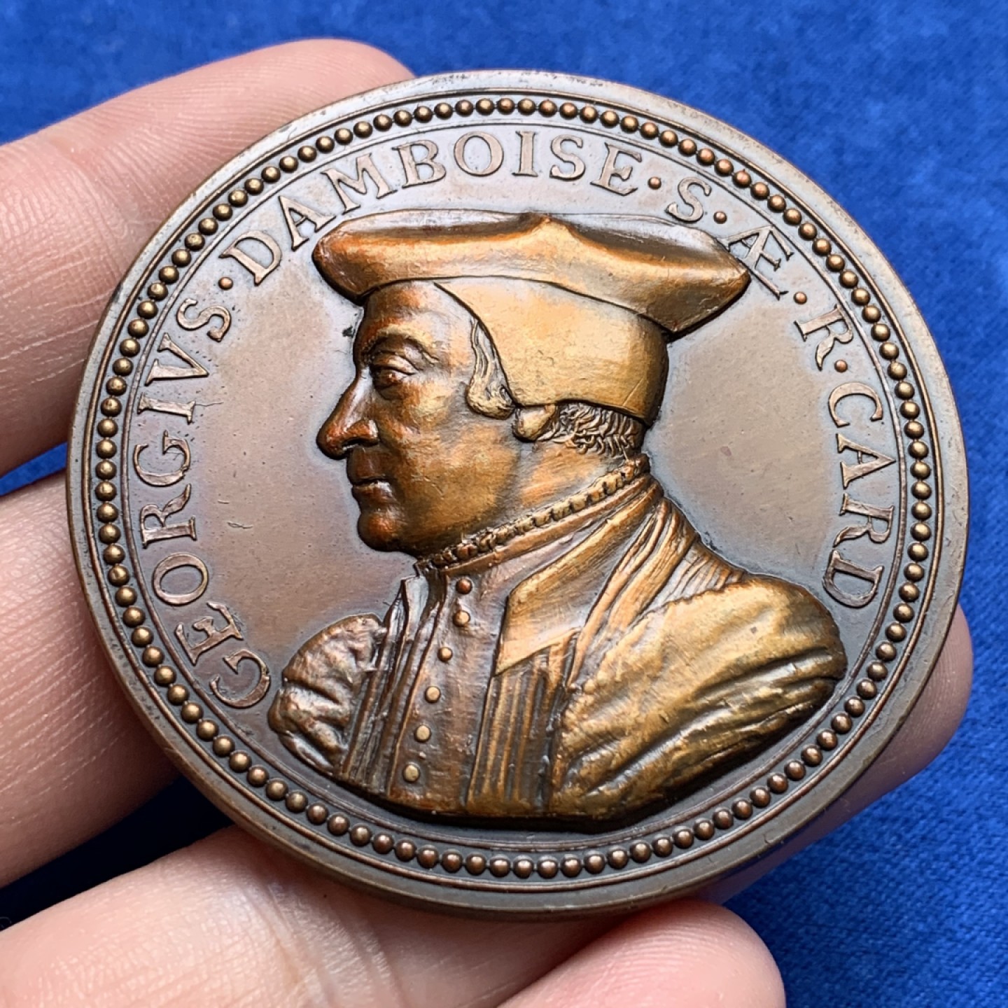 《竞宝斋》第173场-周日，周一2场 (全场包邮) 法国大铜章 丰饶角铜标 高浮雕 直径53.8mm  76克 早期后铸