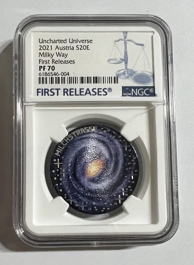 S&S Numismatic世界钱币-拍卖 第52期 - 奥地利2021年 宇宙系列-银河系 20欧元曲面彩色精制纪念银币NGC PF70UC 克劳斯获奖币-最佳创意币