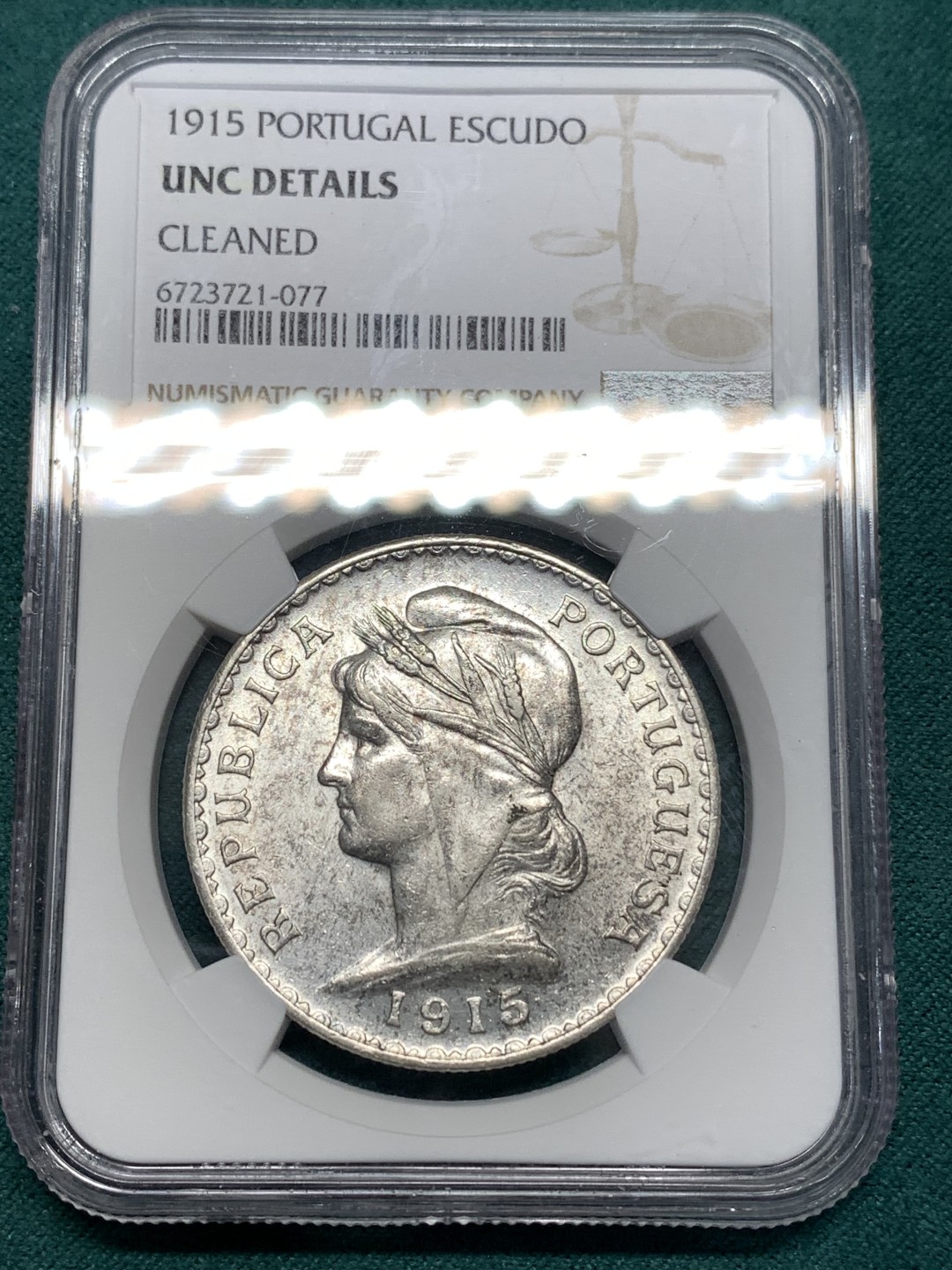 《竞宝斋》第174场-周日，周一2场 (全场包邮) NGC-UNC 葡萄牙 1915年 1埃斯库多大银币