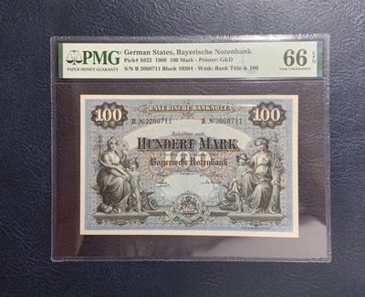 收藏联盟Quantum Auction 第266期拍卖  - 德国1900年100马克 PMG66  G&D印刷 百年经典