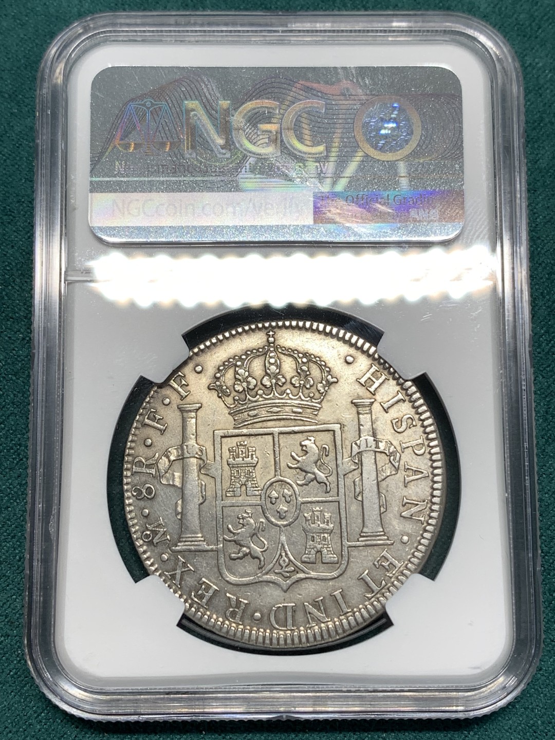 《竞宝斋》第174场-周日，周一2场 (全场包邮) NGC AU 墨西哥1783卡三8R双柱大银币 双面深打 细节很不错