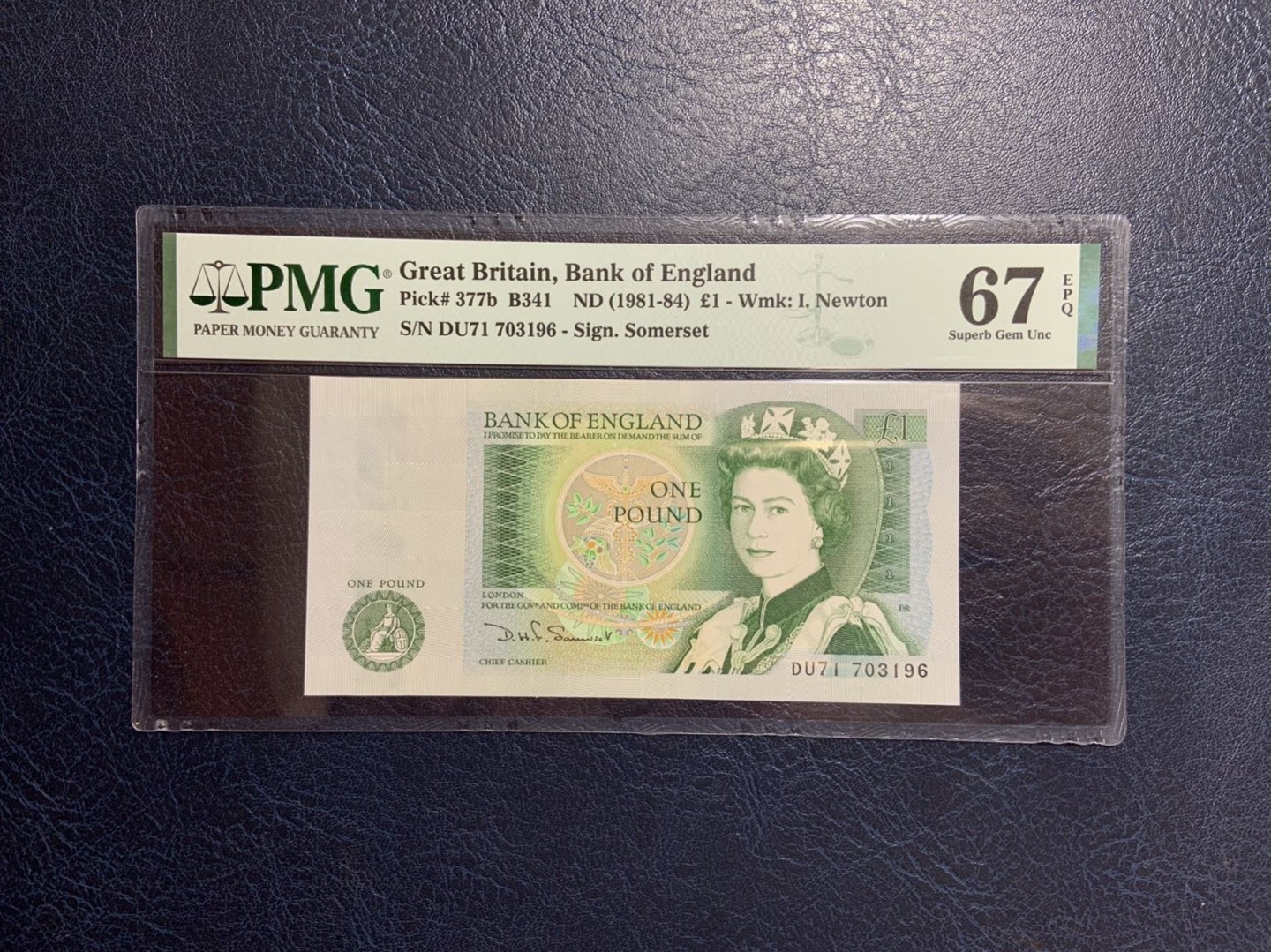 收藏联盟Quantum Auction 第266期拍卖  英国1981-84年1镑 PMG67  号码无4 物理学家牛顿
