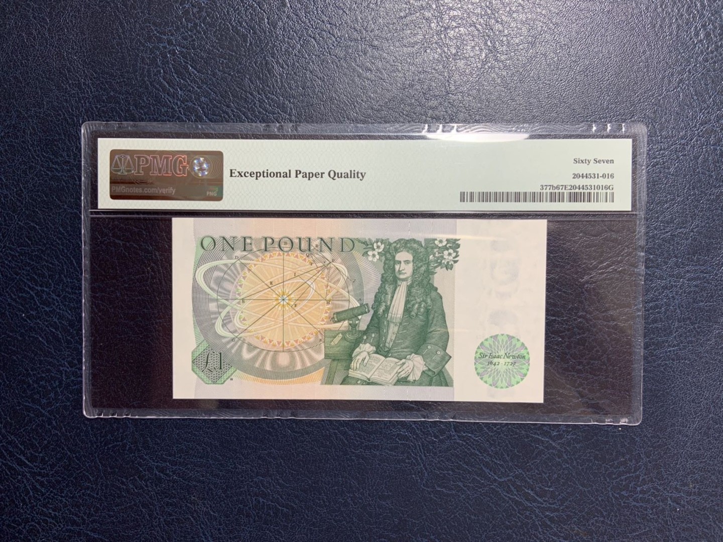 收藏联盟Quantum Auction 第266期拍卖  英国1981-84年1镑 PMG67  号码无4 物理学家牛顿