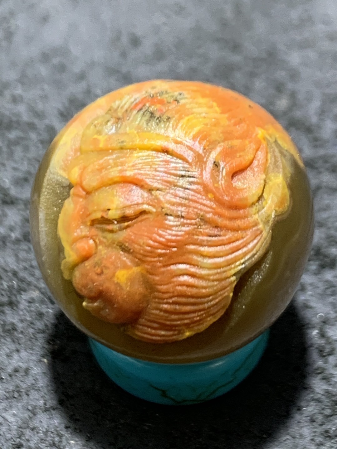 精美冰飘冻料战国红玛瑙手工雕刻齐天大圣圆珠一颗！