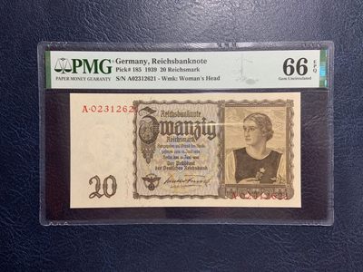 收藏联盟Quantum Auction 第266期拍卖  - 德国1939年20马克 PMG66 A冠 号码无457