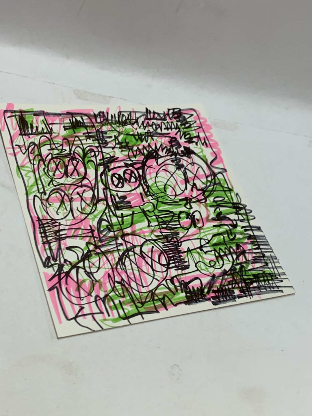 零元拍：歪歪亲笔签名 OWSON 原画色卡《思绪》于上海展，尺寸约25/26厘米，拍品不含裱框