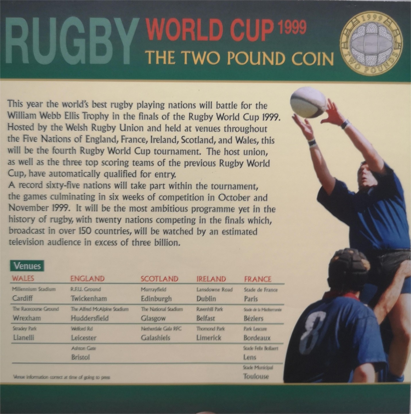 长老汇第4场现代币拍卖 英国1999英镑套币卡装，含量英镑英式橄榄球双金属币