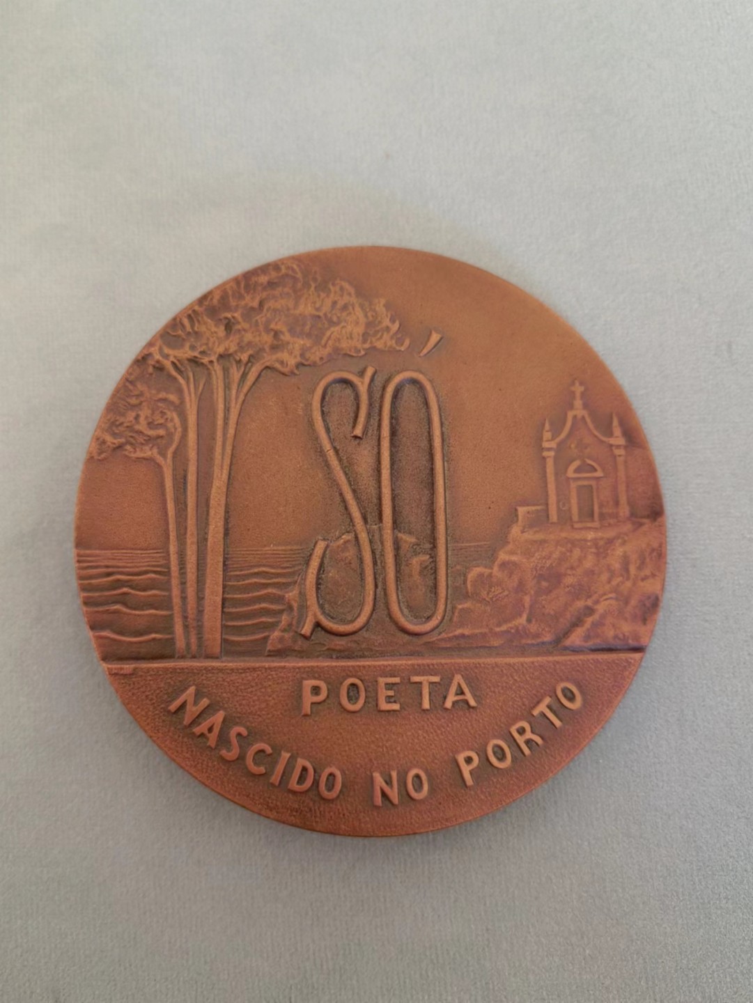 圣牌，代币，章牌专场十四期 葡萄牙大铜章António Nobre，诗人，直径8cm稀少红铜材质。