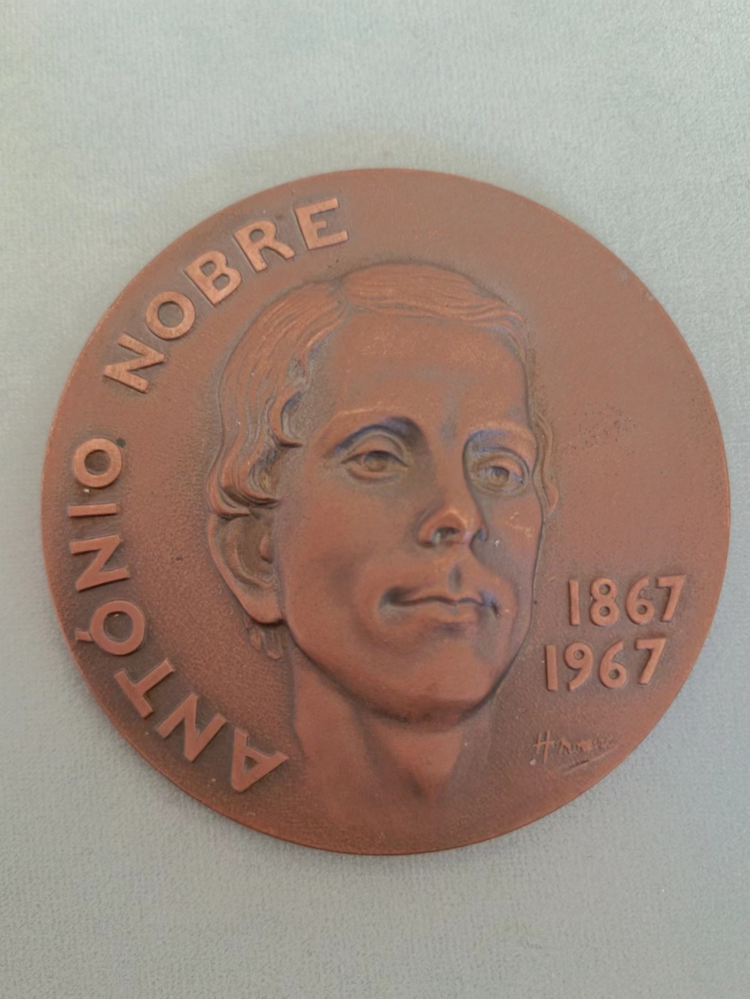 圣牌，代币，章牌专场十四期 葡萄牙大铜章António Nobre，诗人，直径8cm稀少红铜材质。